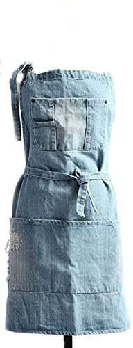 Jowcud Denim Apron With 5 Pockets For Cooking Kitchens,Hairstylist Aprons For Women Men,Adjustable Bib Jean Apron For Arts Garde
