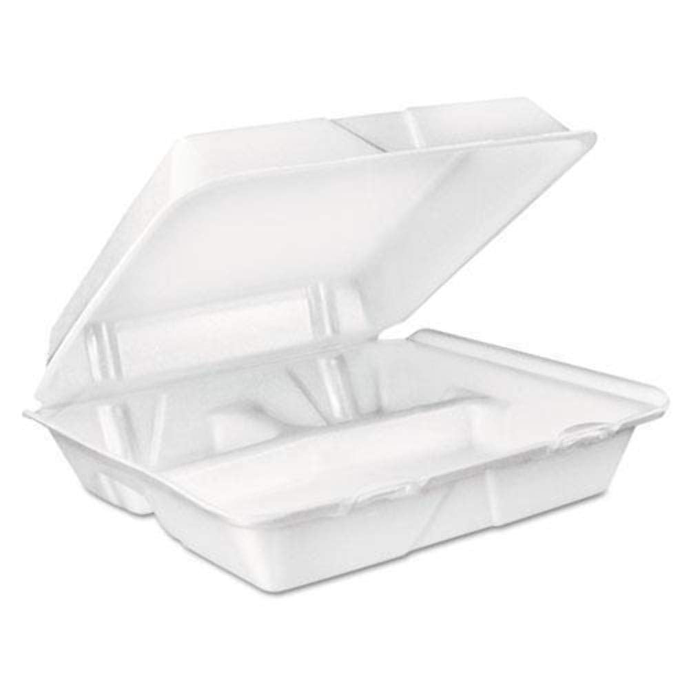 Dart 90Ht3R Lg 3 Comp Foam Hinged Container, 9 In (Case Of 200) White