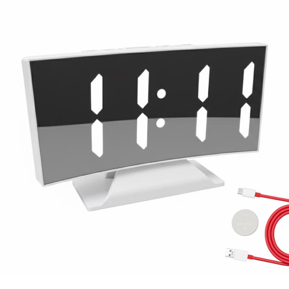 Cutdot | Digital Curve Led Mirror Alarm Clock With Automatic Sensor | Date And Temperature Display, Table Clock For Students, Ho