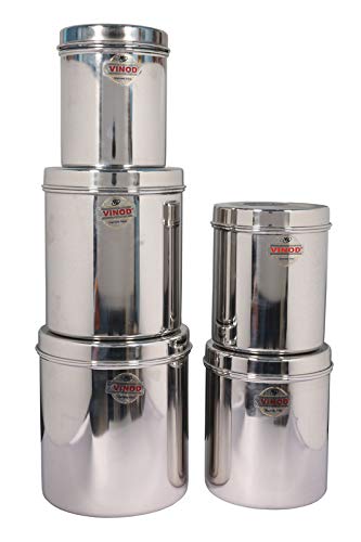 Vinod Stainless Steel Vertical Canisters, Storage Containers Set Of 5 (350Ml, 1000Ml, 1500Ml, 2000Ml, 3000Ml)