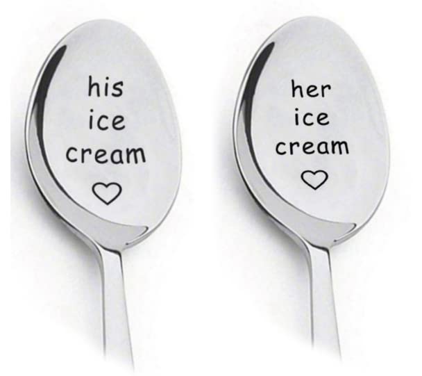 His And Her Ice Cream Spoons For Couples, Boyfriend Girlfriend Birthday Wedding Anniversary Christmas Gifts For Wife Husband Sta