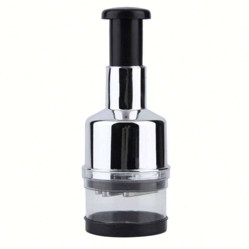 Kinyat Manual Food Chopper, Stainless Steel, Press Vegetable Onion Garlic Mincer With Clear Collection Bowl