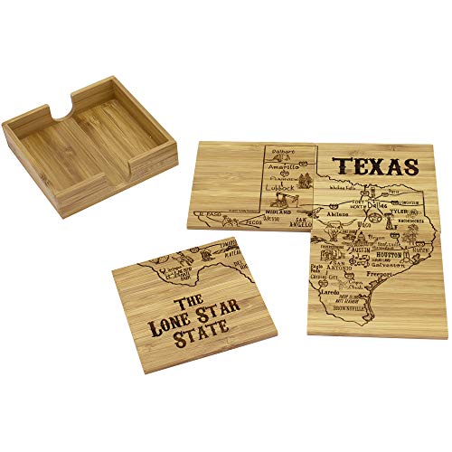 Totally Bamboo Texas State Puzzle 4 Piece Bamboo Coaster Set With Case