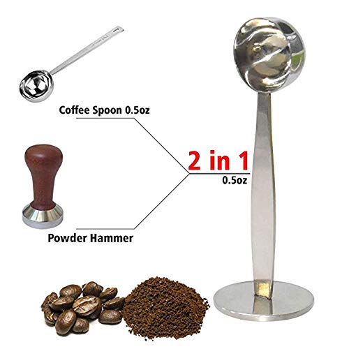 KissYou Stainless Steel 2-in-1 Espresso Scoop & Tamper - Silver Multi-Function Coffee Tool for Measuring and Tamping