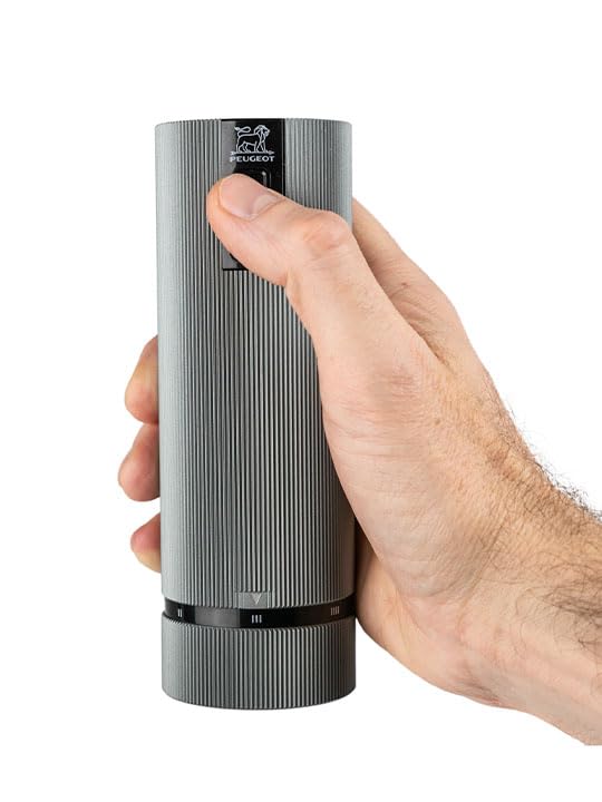 Peugeot - Line U'Select Rechargeable Electric Salt Mill 15Cm + Rock Salt Included - 6 Preset Flour Settings - Aluminium - Carbon