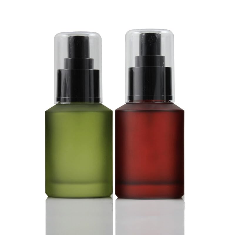 60Ml/2Oz Refillable Glass Pump Bottle Frosted Green Cosmetic Makeup Emulsion Toiletries Cream Lotion Pump Bottle Portable Dispen