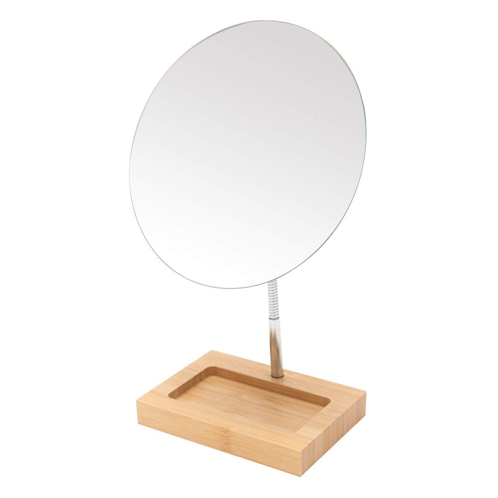 Yeake Flexible Gooseneck Bamboo Vanity Makeup Mirror,360   Rotation 8'' Large Frameless Vanity Mirror Folding Portable Table Des