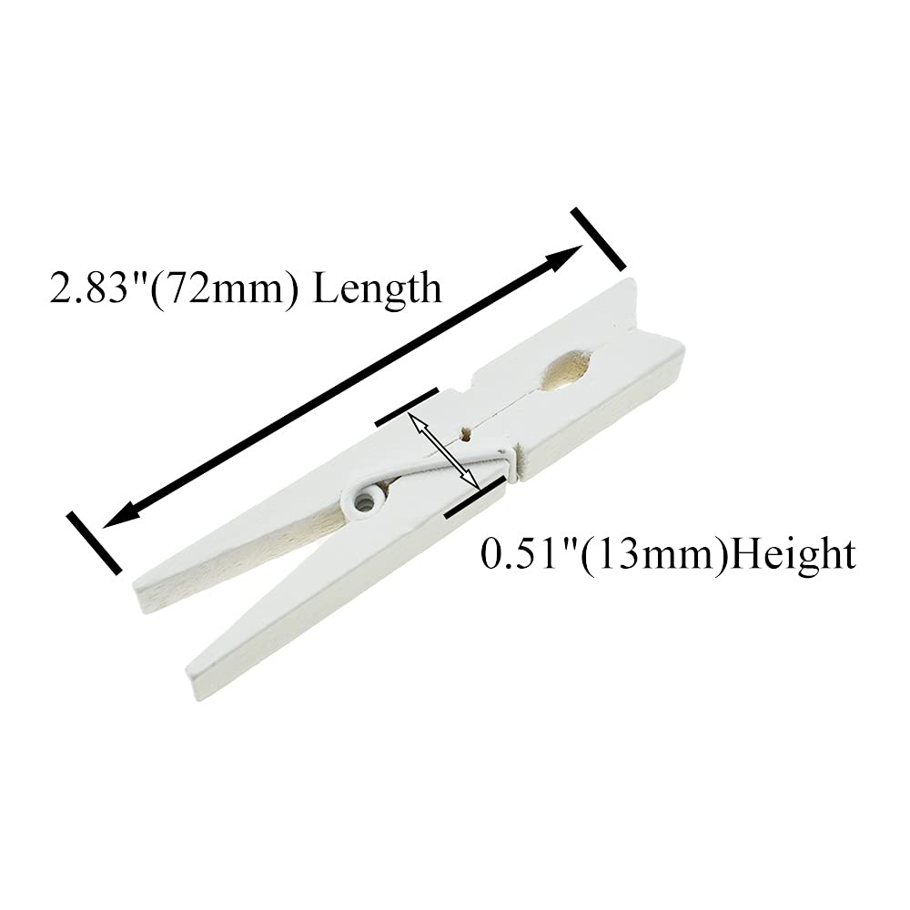 Hahiyo White Wooden Clothes Pins Clothespins Wide Do Not Fall Apart 2.87 Inches Length 16 Pack Sturdy Strong Springs No Rust No