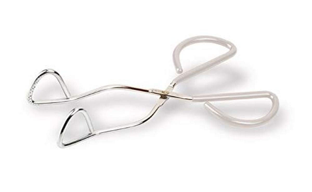 Better Houseware 10'' Angled Tongs, Silver With White Handle