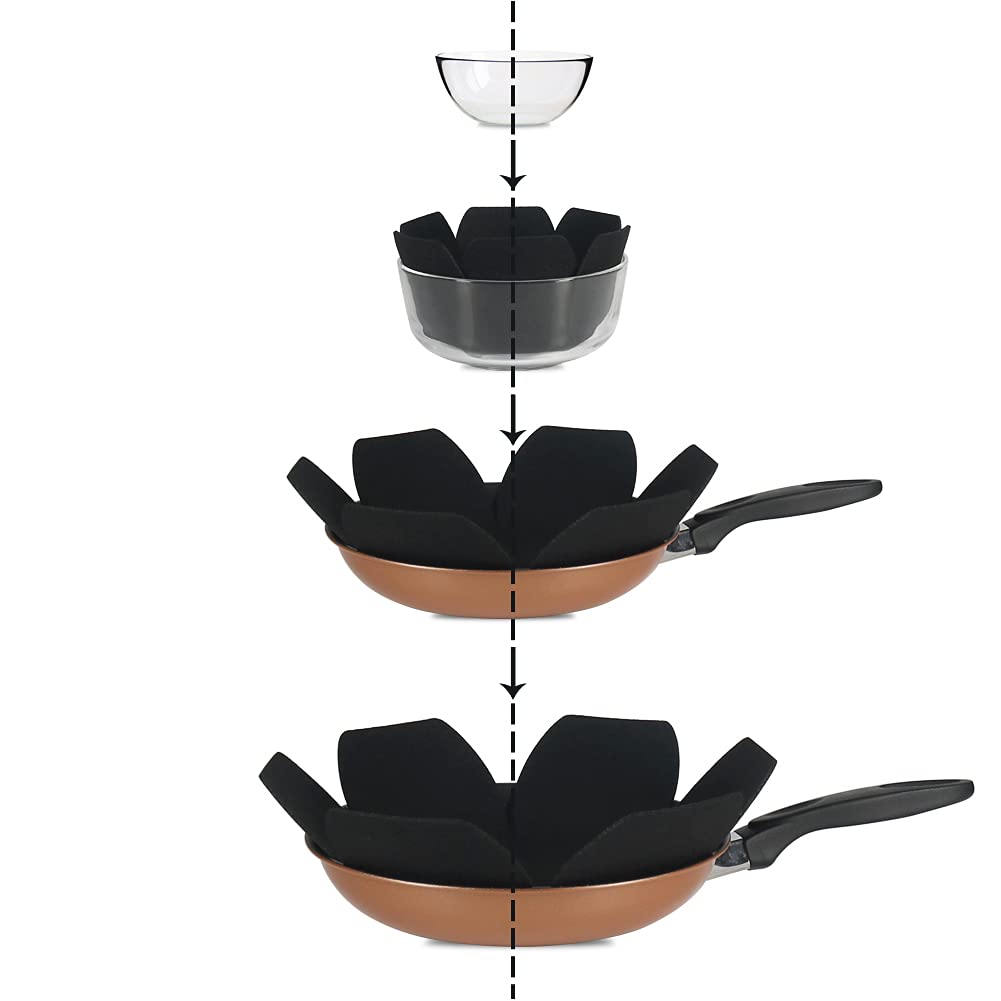Bykitchen Pan Protectors, Set Of 12 And 3 Different Sizes, Larger & Thicker Felt Pot Pan Separators, Black Pan Dividers Protecto