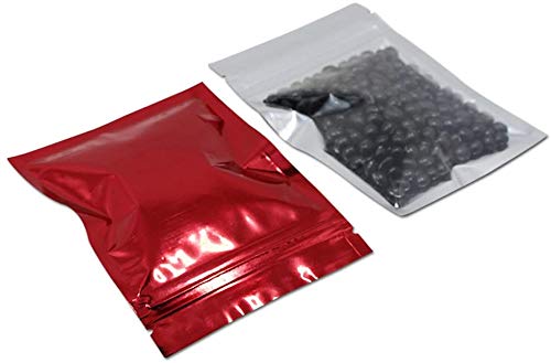 PABCK 100 Pack 4x5 inch(Inside Size 3.5x3.9 inch) Glossy Red Front Window Resealable Foil Zipper Lock Pouch for Zip Reclosable L