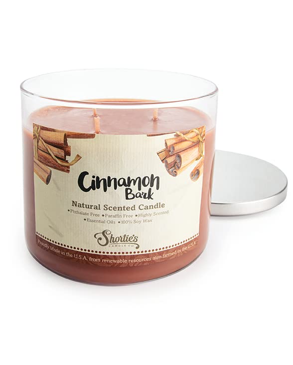 Cinnamon Bark Highly Scented Natural 3 Wick Candle, Essential Fragrance Oils, 100% Soy, Phthalate & Paraben Free, Clean Burning,