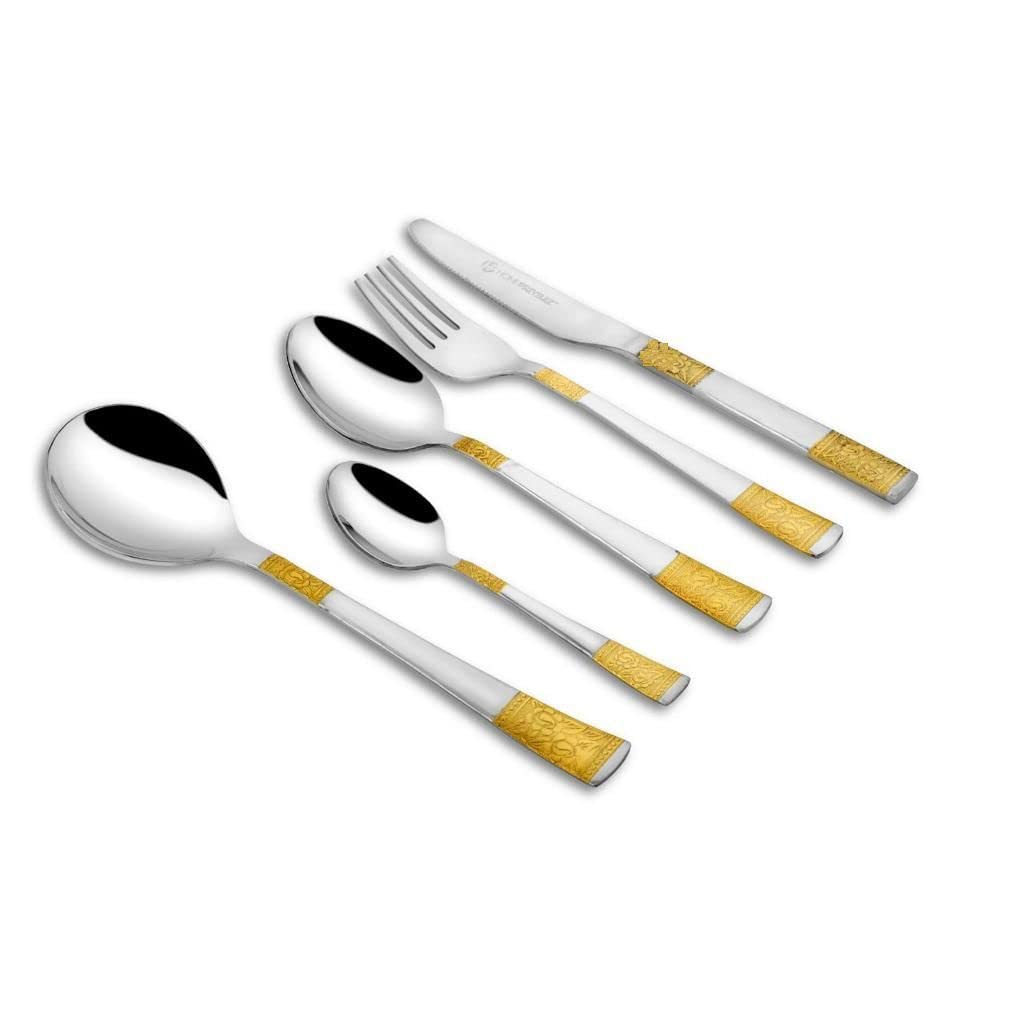 Olivia 24 Karat Like Gold Plated Cutlery Set  26Pcs | Or | Aksh Masala Box/Spice Box/Storage/Organiser/Anjarai Peti For Kitche
