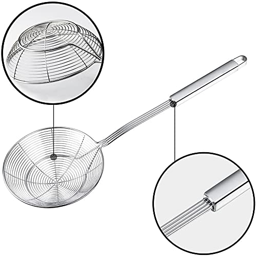 Yfwood 7 Inch Spider Strainer Skimmer, Reinforced Double Coil Wire Skimmer With Large Handle Solid Stainless Steel Strainer Ladl