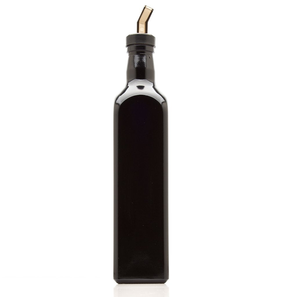 Infinity Jars 500 Ml (17 Fl Oz) Black Ultraviolet Square Glass Oil Bottle With Plastic Pour Spout