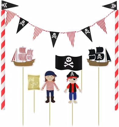 Pop The Party Cake Topper Cute Robot Toppers Picks Flag Banner Happy Birthday Party Baby Shower Decorations (Set Of 2)