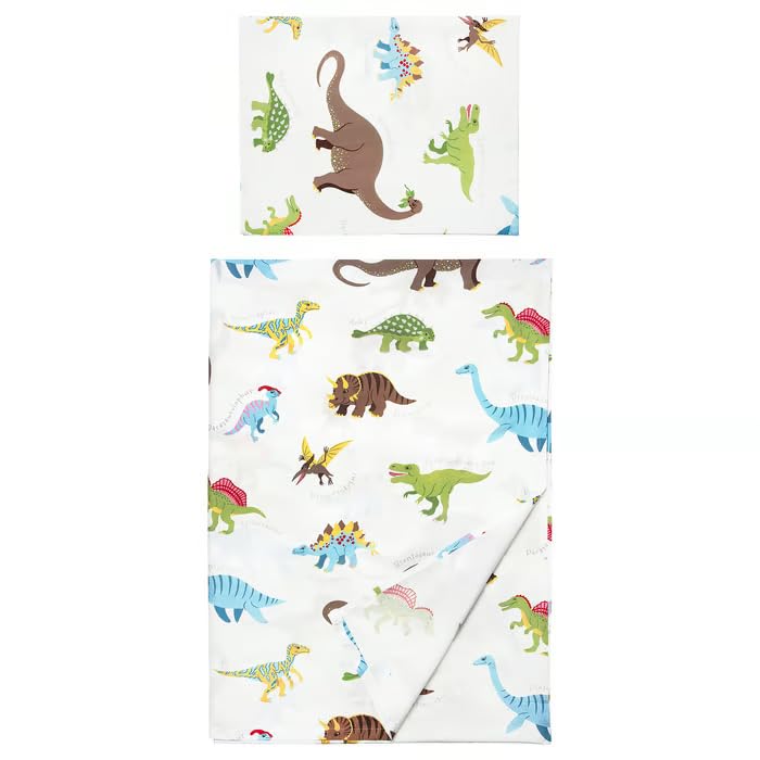 Stork Jttelik Flat Sheet And Pillowcase, Dinosaurs White, 80% Cotton 20% Viscose, 150X250/50X80 Cm, ChildrenS Bedding Set