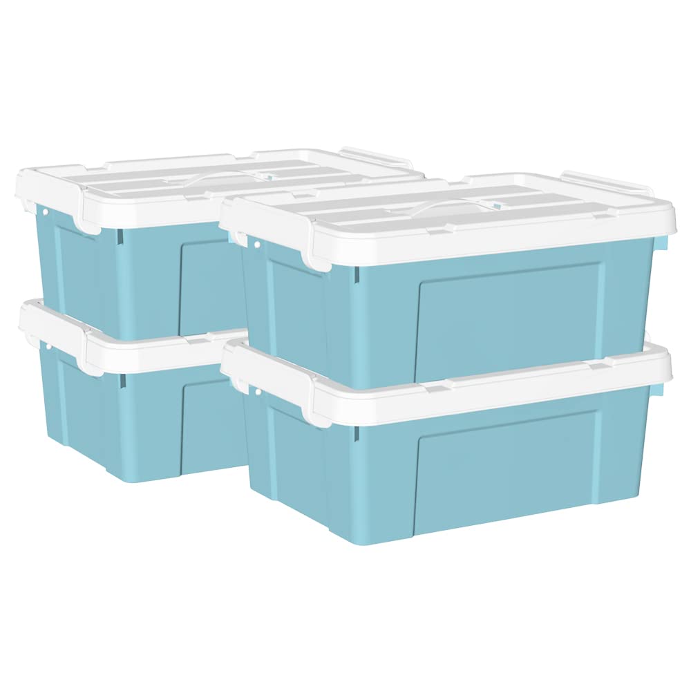 Cetomo 15L*4 Plastic Storage Box, Tote Box,Organizing Container With Durable Lid And Secure Latching Buckles, Stackable And Nest