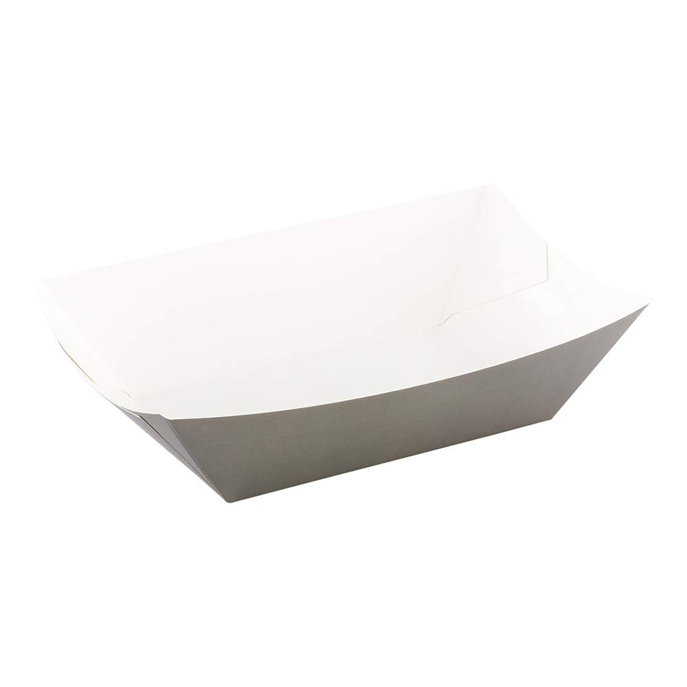 Restaurantware Bio Tek 1 Pound Food Boats 50 Disposable Paper Food Trays - Heavy-Duty Greaseproof Gray Paper Food Boats For Snac
