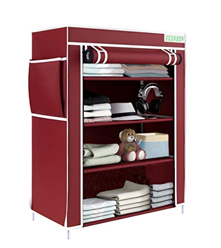 Flipzon Multipurpose 4 Shelve Wardrobe, (Iron And NonWoven Fabric), Maroon
