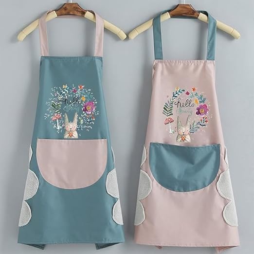 Rollyjcp Ware Kitchen Apron Set With Front Pocket, Floral Bunny Design, Waterproof, Pack Of1 (Multicolor (1 Pcs)) (Multicolor)