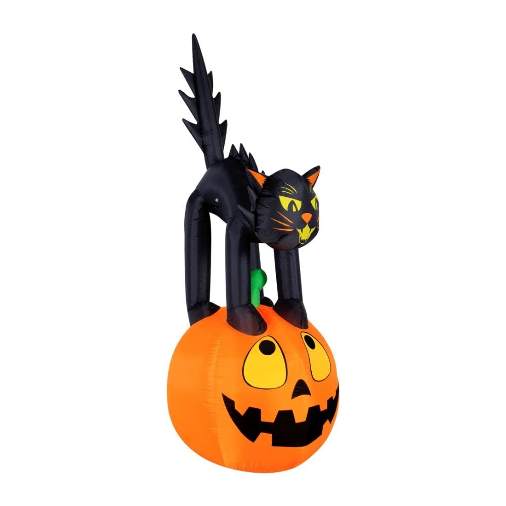 Novelty Lights Occasions Black Cat on Pumpkin Halloween Inflatables, Pumpkin Yard Decoration, Outdoor Halloween Party D  cor, 7