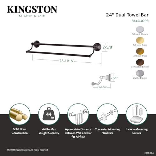 Kingston Brass BA4813SN Metropolitan 24-Inch Dual Towel Bar  Brushed Nickel