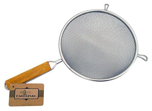 Culina 8'' Double Mesh Strainer, Stainless Steel, Wooden Handle