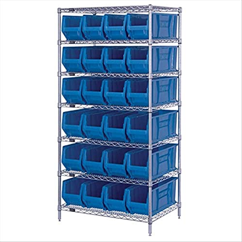 Wire Shelving Container System, 36W X 24D X 74H, 800 Lb. Capacity, Includes: (7) Wire Shelves, (4) 74H Posts, And (24) Qus951 Bl
