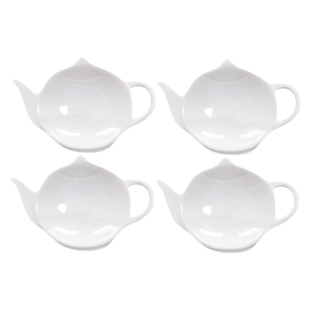 Sizikato 4Pcs Pure White Ceramic Tea Bag Holder Tea Bag Coasters Teapot-Shaped Dish Spoon Rests Snack Dish Seasoning Dish.