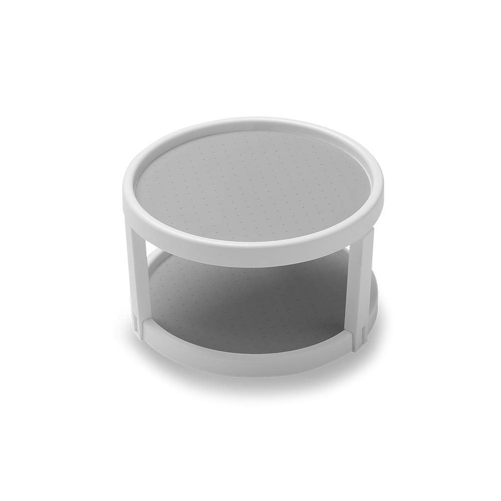 Madesmart 2-Tier Plastic Basic Turntable For Kitchen Organization, Nonslip Lazy Susan Cabinet Organizer With 2 Levels, White