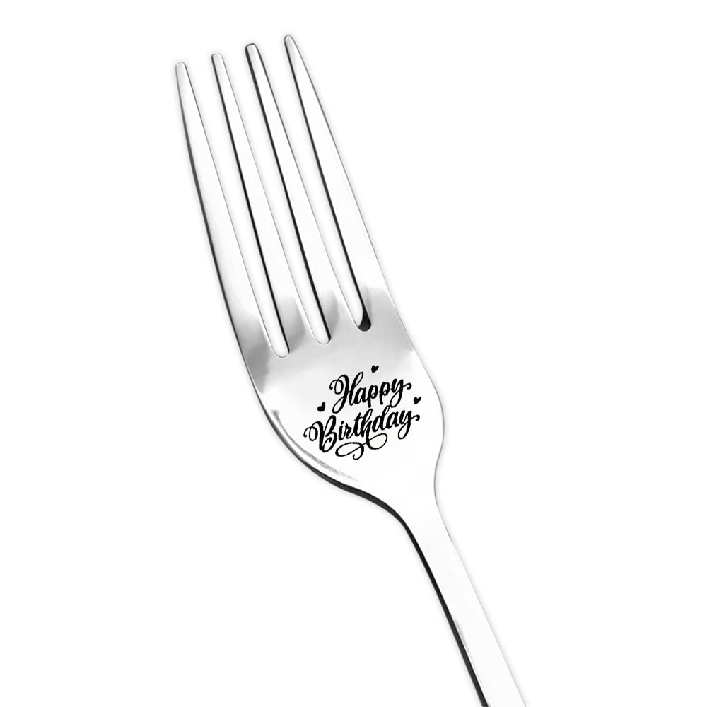 Happy Birthday Fork Gifts For Women Men Birthday Gifts For Friend Sister Brother Daughter Son Engraved Forks Salad Dessert Lover