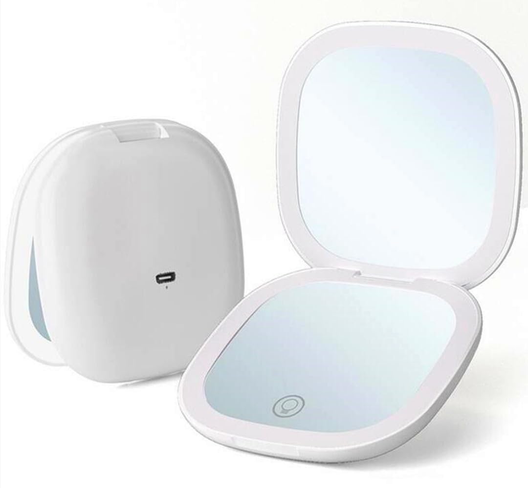 Mpowtech Led Compact Mirror With Light - 3.9 Inches Lighted Travel Makeup Mirror With 1X/10X Magnifying Double Sided Dimmable Us