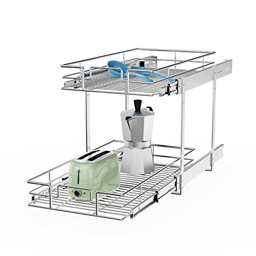 Roomtec Individual Pull Out Cabinet Organizer (14'' W X 21'' D), 2 Tier Spice Rack Organizer For Cabinet, Slide Out Drawer Pantr