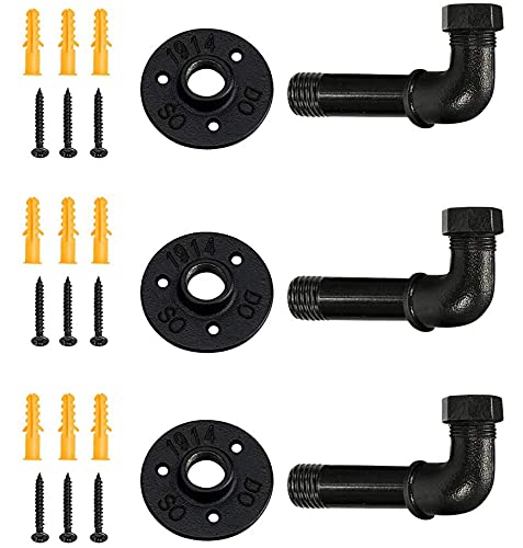 Sunmall Industrial Pipe Coat Hook Racks, Rustic Heavy Duty Wall Hooks For Hanging Clothes, Diy Black Towel Hook, Vintage Towel H