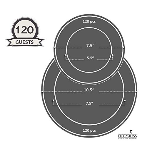 ' Occasions '' 240 Plates Pack,(120 Guests) Heavyweight Premium Wedding Party Disposable Plastic Plates Set -120 X 10.5'' Dinne