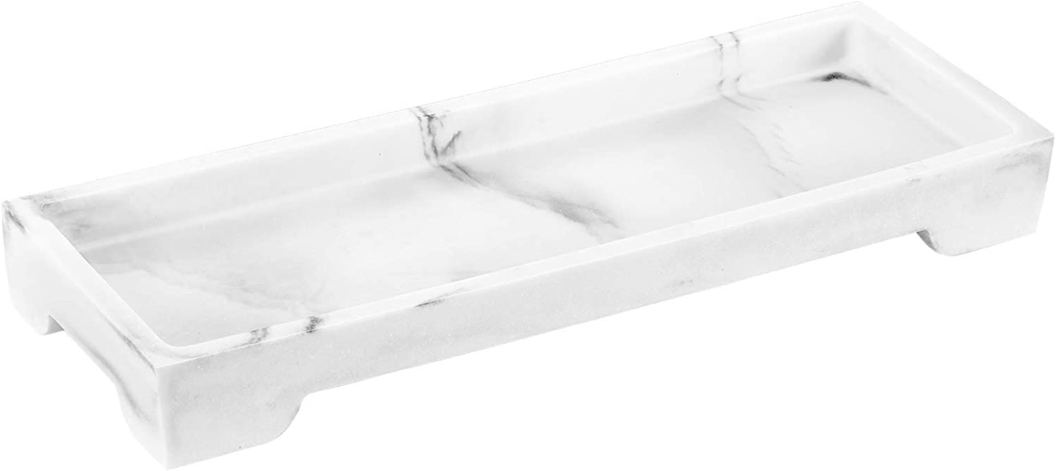 Luxspire Resin Marble Bathroom Tray, Toilet Tank Storage Tray, 11 X 4 Inch Kitchen Sink Trays, Vanity Countertop Organizer For S