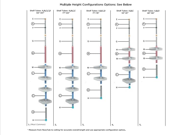 Bath Bliss 4 Tier Tensions Corner Shower Caddy | Shelves | Adjustable 48-101    | Bathroom Organizer | Bathtub And Shower Stall