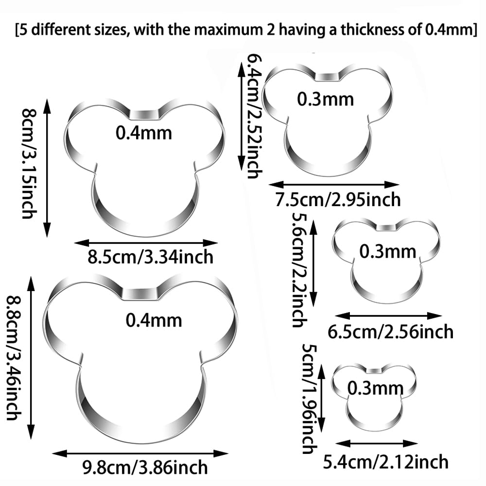 Mrcookie Mouse Cookie Cutters For Kids,Stainless Steel Sandwiches Cutters Biscuit Molds For Kids, 5Pcs Sturdy Cutters For Cookie