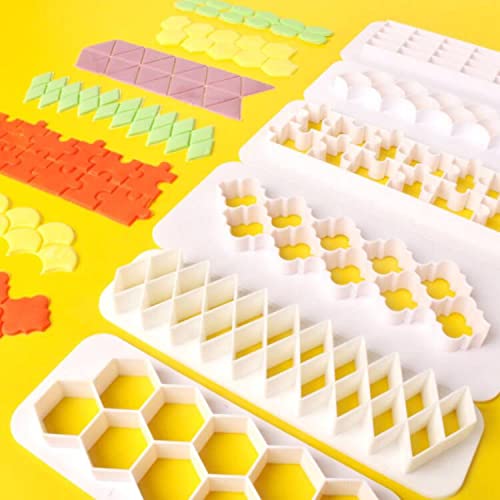 12 Pcs Cake Fondant Cutter, Fish Scale Fondant Cutters 4 Size Geometric Biscuit Cutters Cake Decorating Cookie Cutter Cake Borde