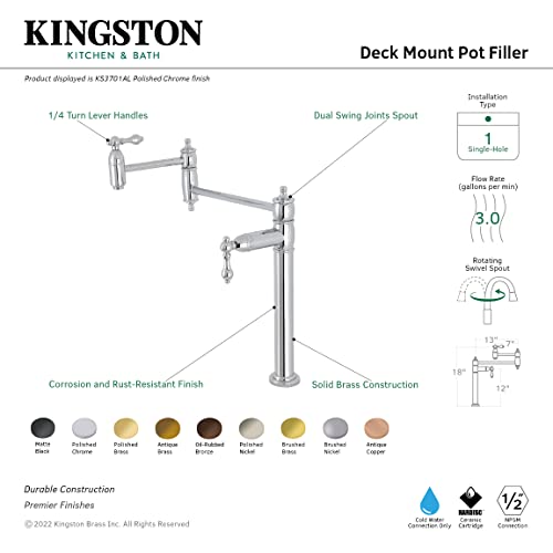 Kingston Brass Ks3702Al Restoration Deck Mount Pot Filler, Polished Brass