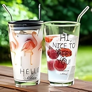 NIYA TRENDZ Random Cartoon Creative Pattern Juice Drinking Glass Tumbler Coffee Mug & Milk Cup with Silicone Straw & Lid, Multip