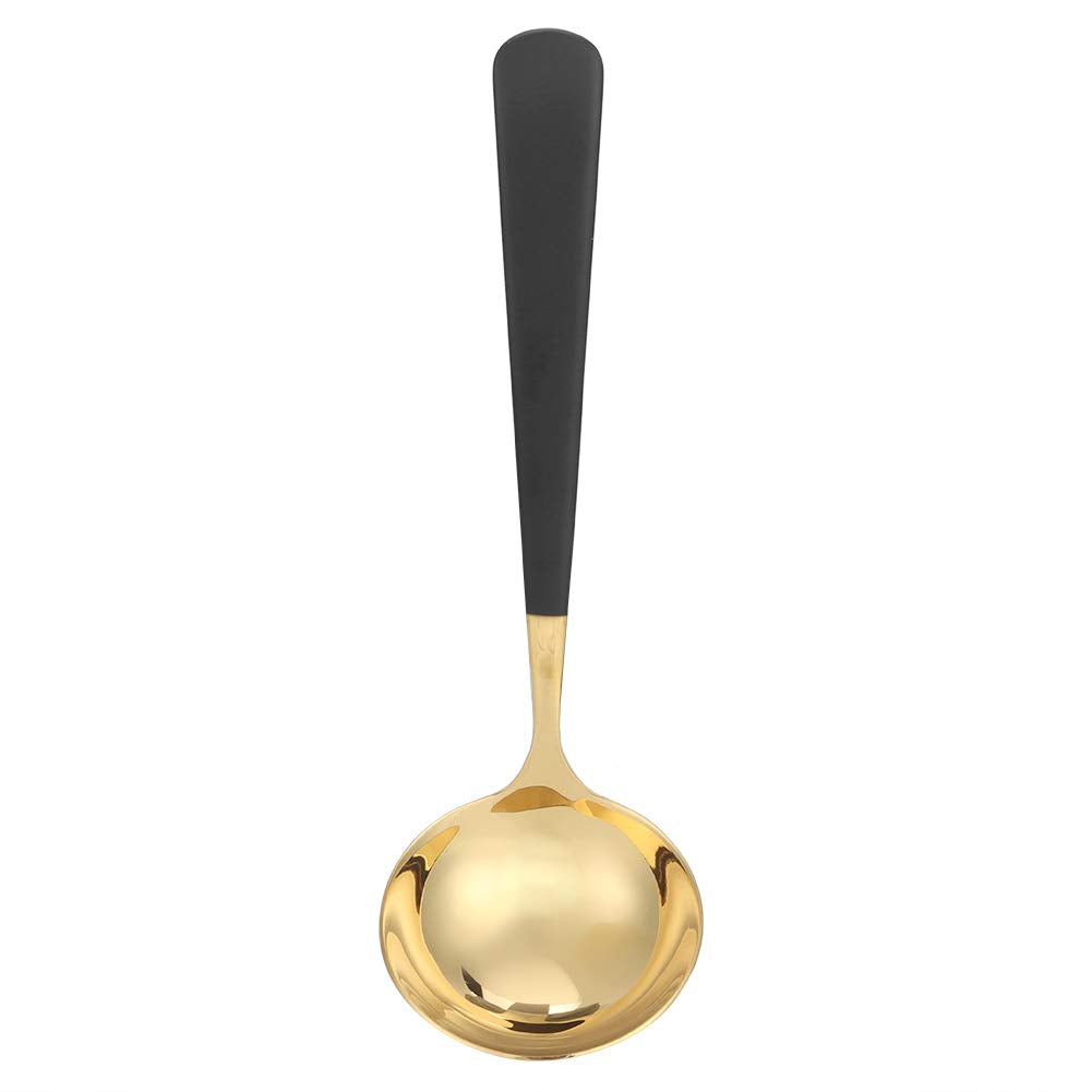 Deep Spoons, 304 Stainless Steel Soup Ladle Black-Gold Serving Spoon Cooking Spoons For Household Restaurant Hotel, With Long Ha