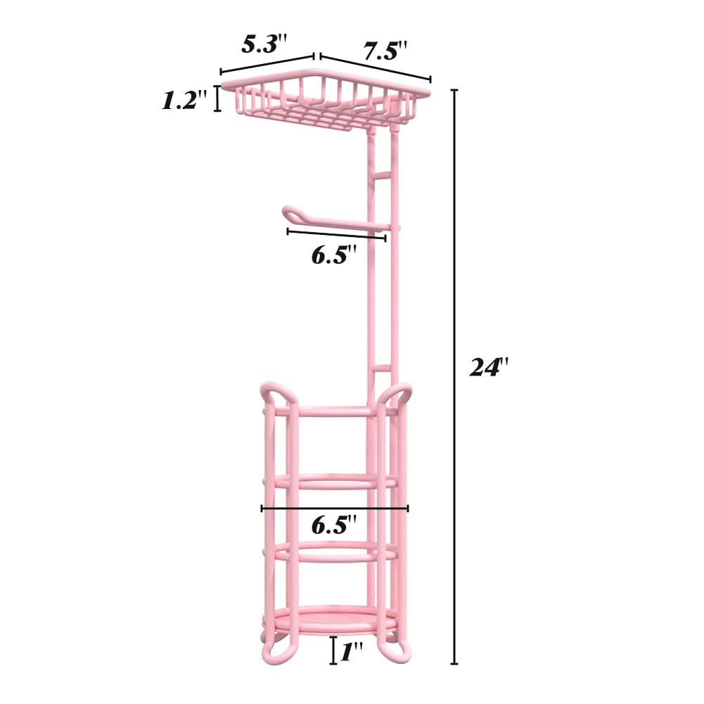 Pink Toilet Paper Holder Stand Tissue Holder for Bathroom Floor Standing Toilet Roll Dispenser Storage 4 Reserve Mega Rolls  Phone  Wipes