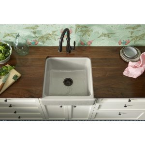 Kohler Whitehaven Farmhouse Self-Trimming Apron Front Cast Iron Sink, Single Bowl With Short Apron, 24 Inch, White