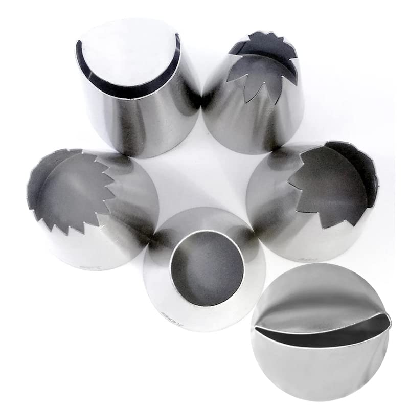 Extra Large Piping Tips Set For Cupcake Cake Decorating,6 Big Icing Tips With Round Star Rose Petal Ruffle Pastry Tips For Frost