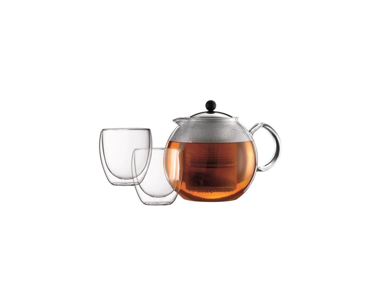 Bodum K1833-16 Assam Set with Double Wall Glasses Tea Press, 51 oz, Chrome