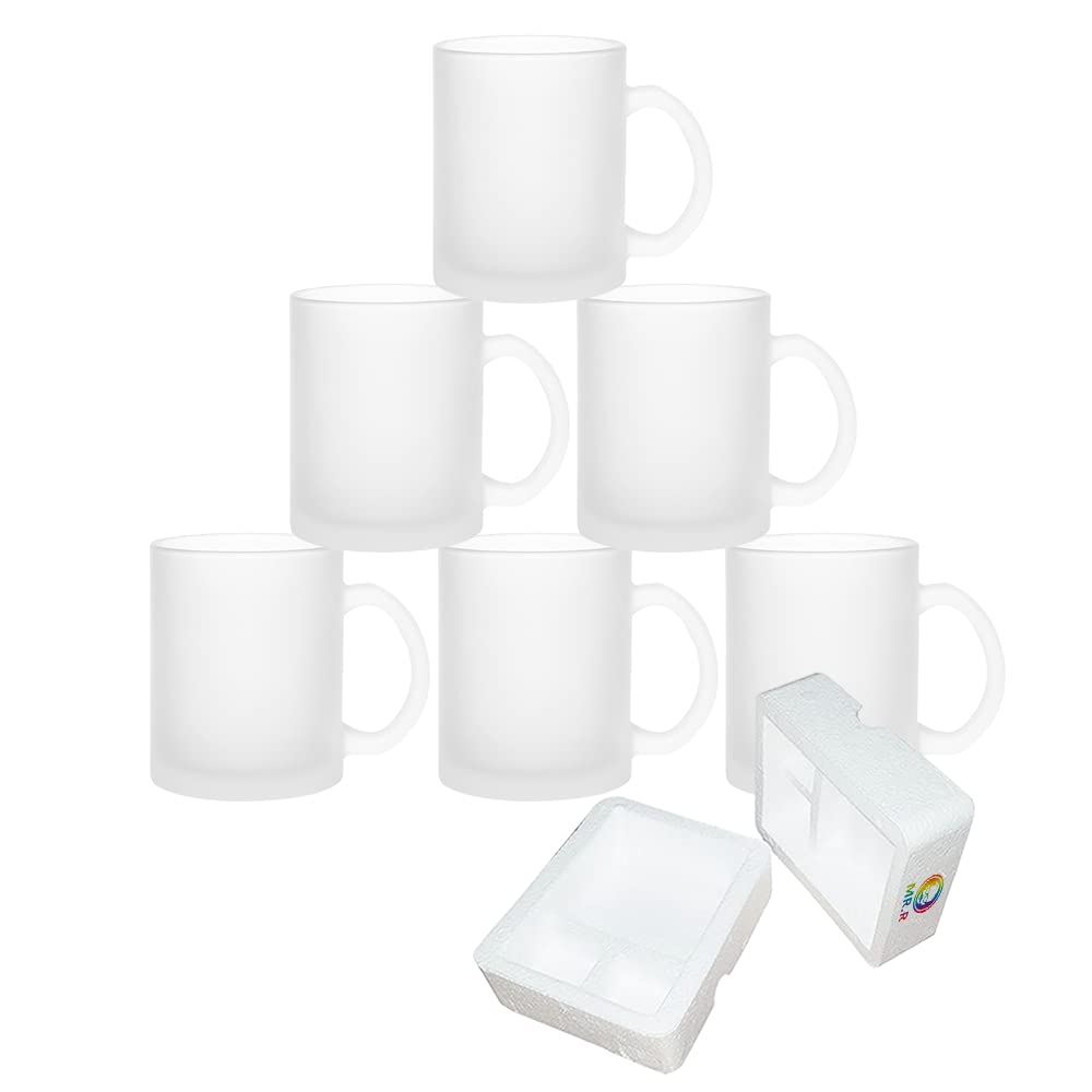 Mr.R 11Oz Set Of 6 Sublimation Blanks Frosted Glass Mug,Coffee Mugs With Handle For Heat Thermal Coating Transfer