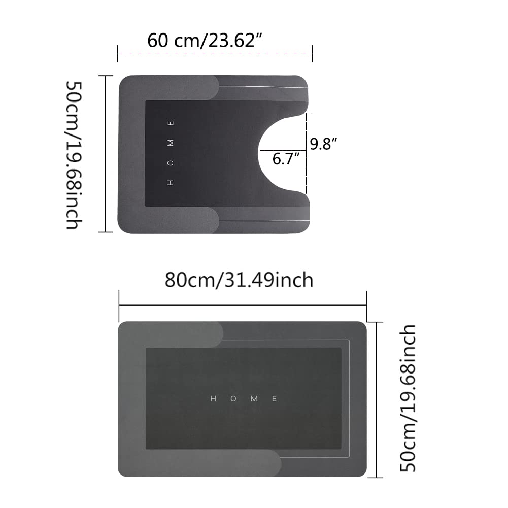 2Pcs Bathroom Mats U Shaped Set, Non-Slip Quick-Dry Toilet Bath Rug For Tub, Shower And Bath Room 19.7''X31.5''+19.7''X23.6'', D