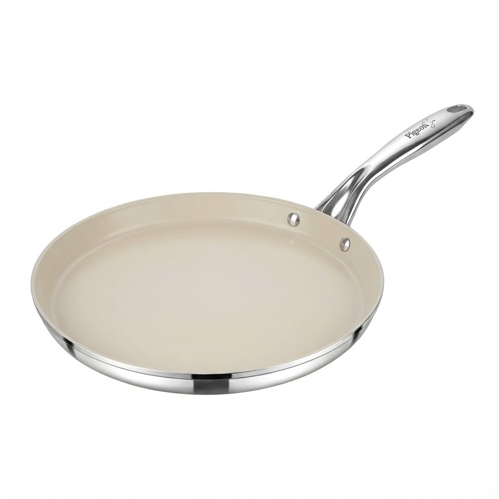 Pigeon Stainless Steel Cerra Steel Clad Ceramic Flat Tawa 280 (Beige)